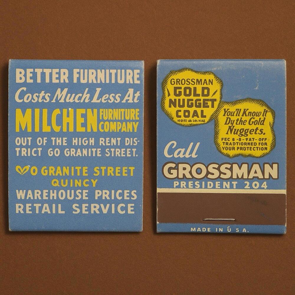 Milchen & Grossman Co. MA Matchbook Vintage c. 1948 To 1952, Unused, Unstruck